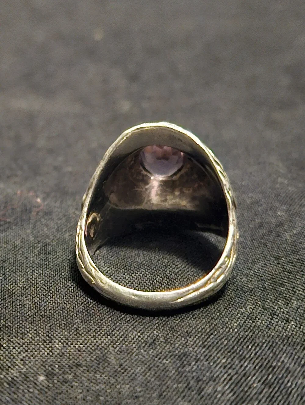 Vintage Modernist Sterling Silver Amethyst Statement Ring Chunky Artisan Size 7